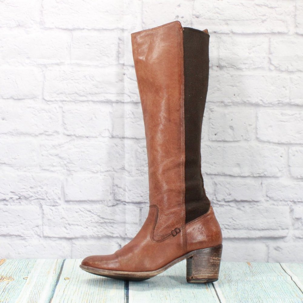 Frye Molly Tall Brown Leather Stretch Knee High Riding Boots Size 8.5 B - Picture 1 of 8
